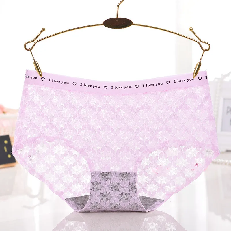 Women Lace Soft Underwear Middle Waist Sexy Hollow Lingerie Transparent Panties Plus Size Seamless Cotton Briefs |