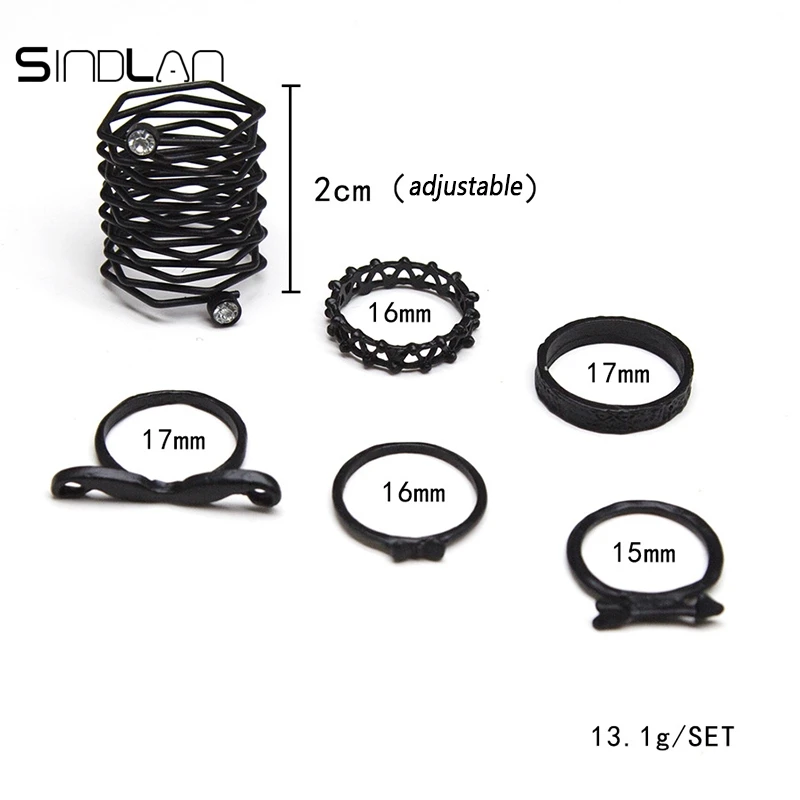 Sindlan кольцо Мода 6 шт./компл. панк черный полый геометрический сетчатый