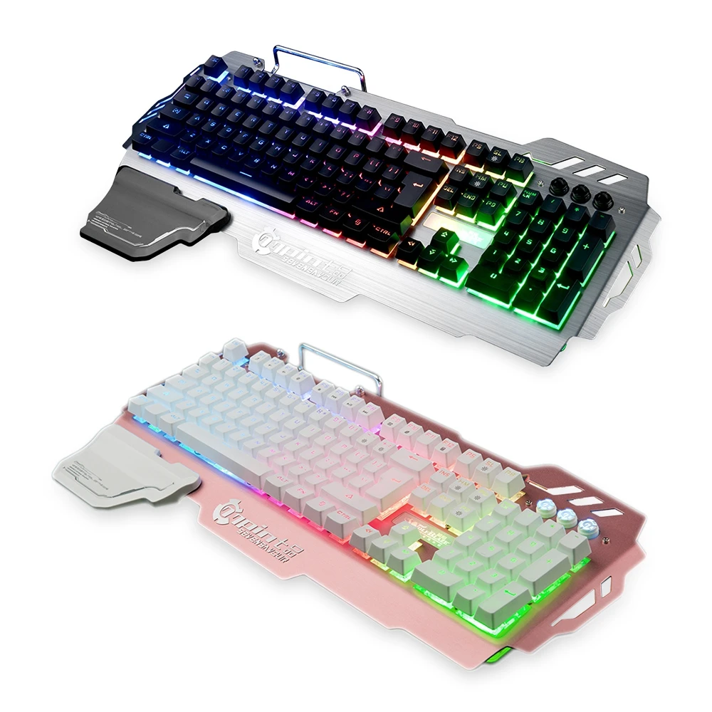 7pin PK900 104 ключей проводной Механическая игровая клавиатура синий переключатель LED