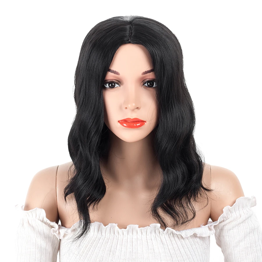ELEGANT MUSES 16inch Synthetic None Lace Hair Black Color Short Bob Wig No Glueless Heat Resistant Body Wave Wigs For Women | Шиньоны и
