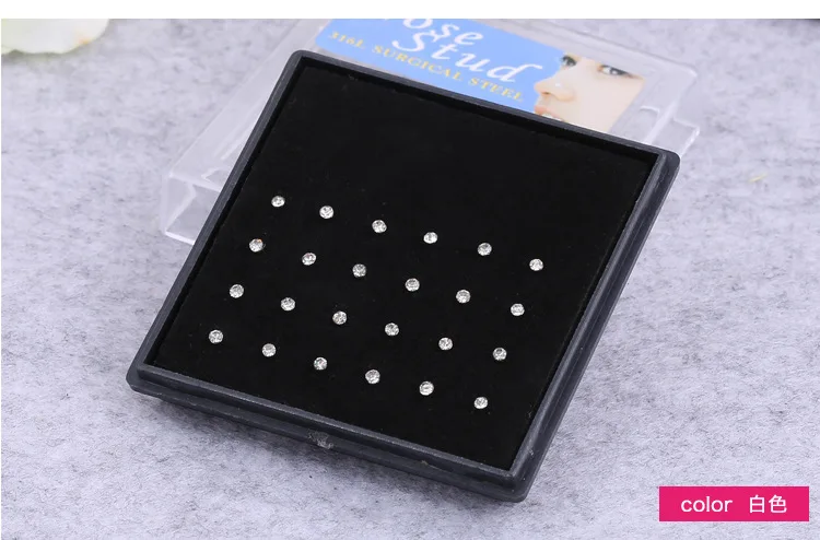 24pcs white Серьги из нержавеющей стали для пирсинга носа Стразы шпильки для носа шпильки для женщин Серебряные украшения для пирсинга тела - Окраска металла: 24pcs white