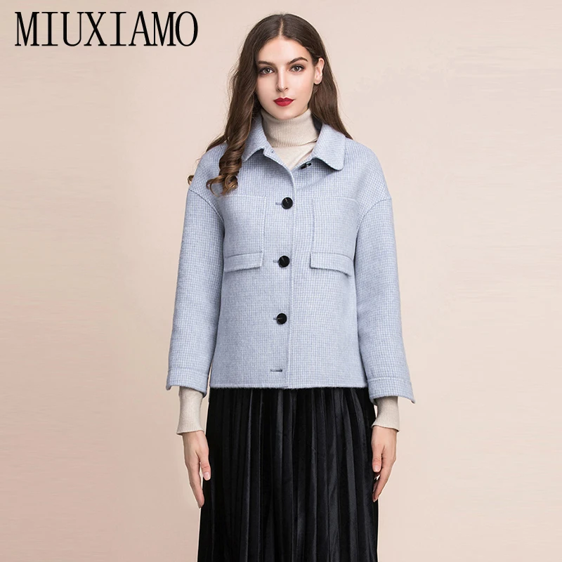 MIUXIMAO высокое качество Осень-зима 2019 пальто из 100% чистой шерсти однобортное
