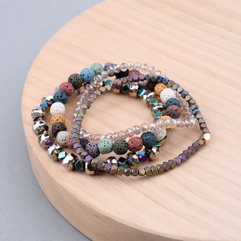 BOJIU 4 Pcs/Set Colored Hematite Lava Stone Bracelets For Women Faceted Brown Gold Crystal Bead Bracelet Female Jewelry BCSET188 | Украшения
