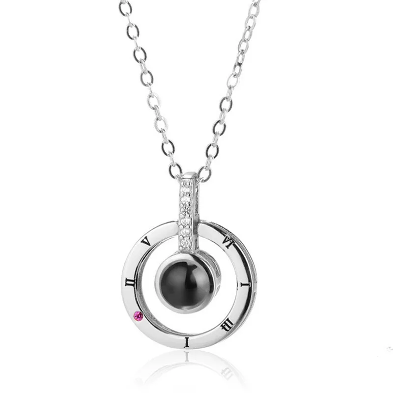 

Rose Gold 100 languages I love you Projection Pendant Necklace Silver Color Romantic Love Memory Wedding Necklace