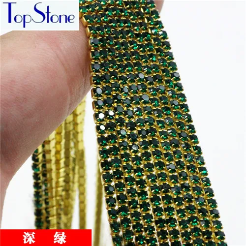 emerald TopStone 10 ярдов/партия золото базы близко AB прозрачного хрусталя белый со стразами 2 мм SS6 плотный горный хрусталь цепочка со стразами для сумки дизайна - Цвет: emerald