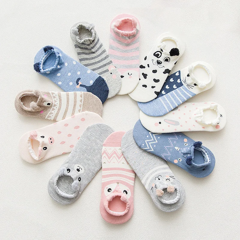 Хлопок Зима Весна забавное носки с животными женские Kawaii кошка с собакой летние короткие носки тапочки женские повседневные Мягкие забавная лодка носки
