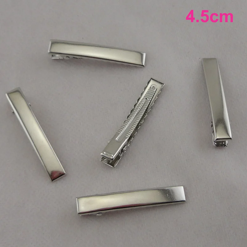 4.5cm 10 шт серебряный прямоугольник плоские обычный металл заколки-Аллигаторы для волос для DIY резинки для волос для девочек заколки не содержит свинец и никель - Цвет: 4.5cm