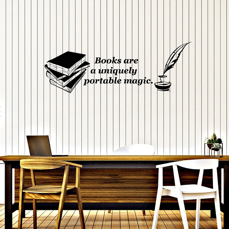 Vinyl Wall Decal Books Quote Feather Library Bookworm Reading Room Stickers Mural Removable Art For Classroom L973 | Дом и сад