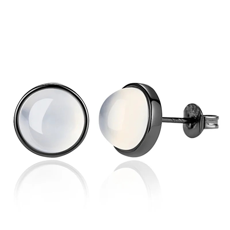 Высококачественные черные лунные лесные серьги-гвоздики белые нефритовые