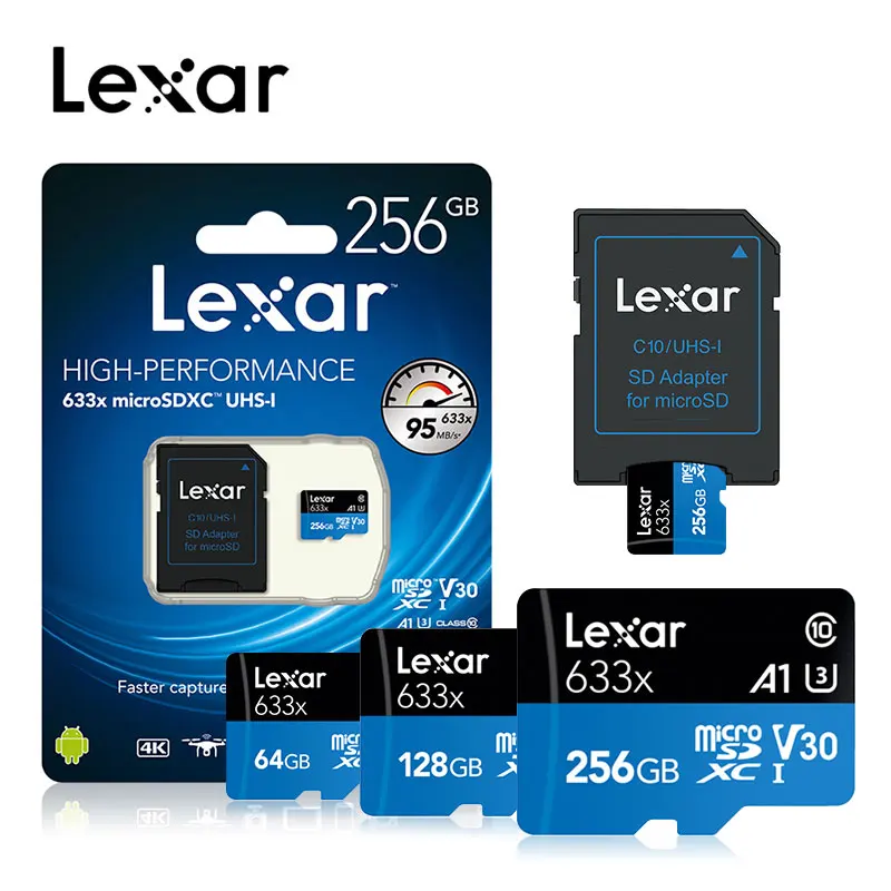 Lexar 95 МБ/с. tf micro sd 633x16G 256G 512Gcards 32gb SDHC класс 10 64G 128G карта памяти sd адаптер для Gopro/DJI/nintendo switch