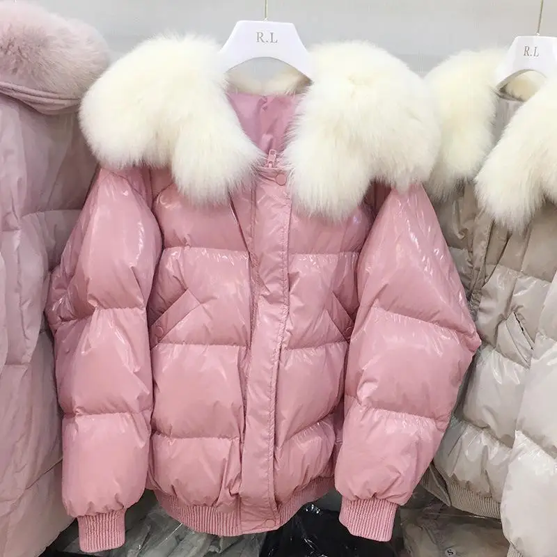 2019 Новая женская однотонная белая утка вниз мода большой Лисий Мех меховой для