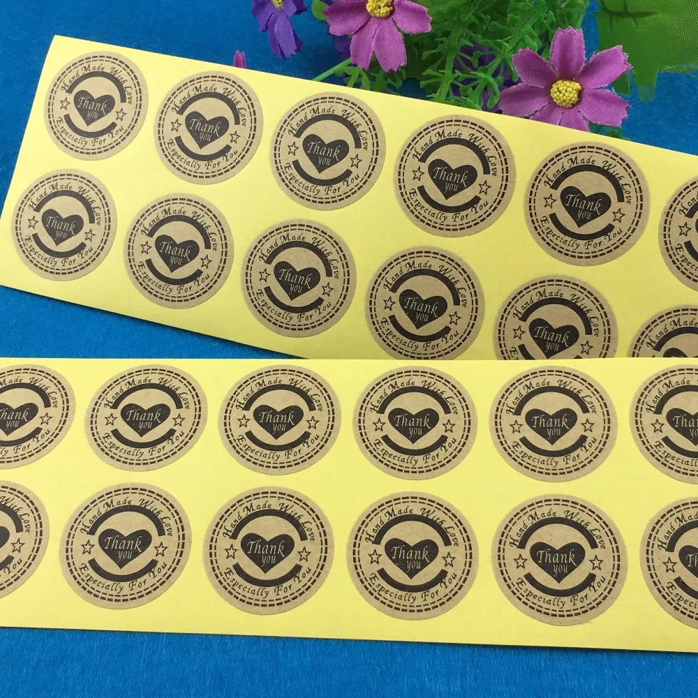 5000 шт./лот 3 см круглые спасибо любовь самоклеящиеся наклейки крафт-этикетка