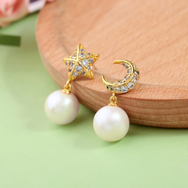 Uer 2019 Asymmetrical Jewelry Gold Color Copper Star Moon Indian Accessories Drop Earrings For Fashion Women me00211 | Украшения и
