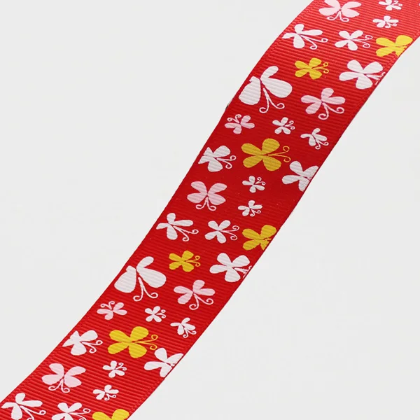 Red Butterfly 1 дюйм 25 мм печатные цветы корсажная лента Многоцветная Бабочка печать полиэстер для DIY волос Луки ремесла аксессуары - Цвет: Red Butterfly
