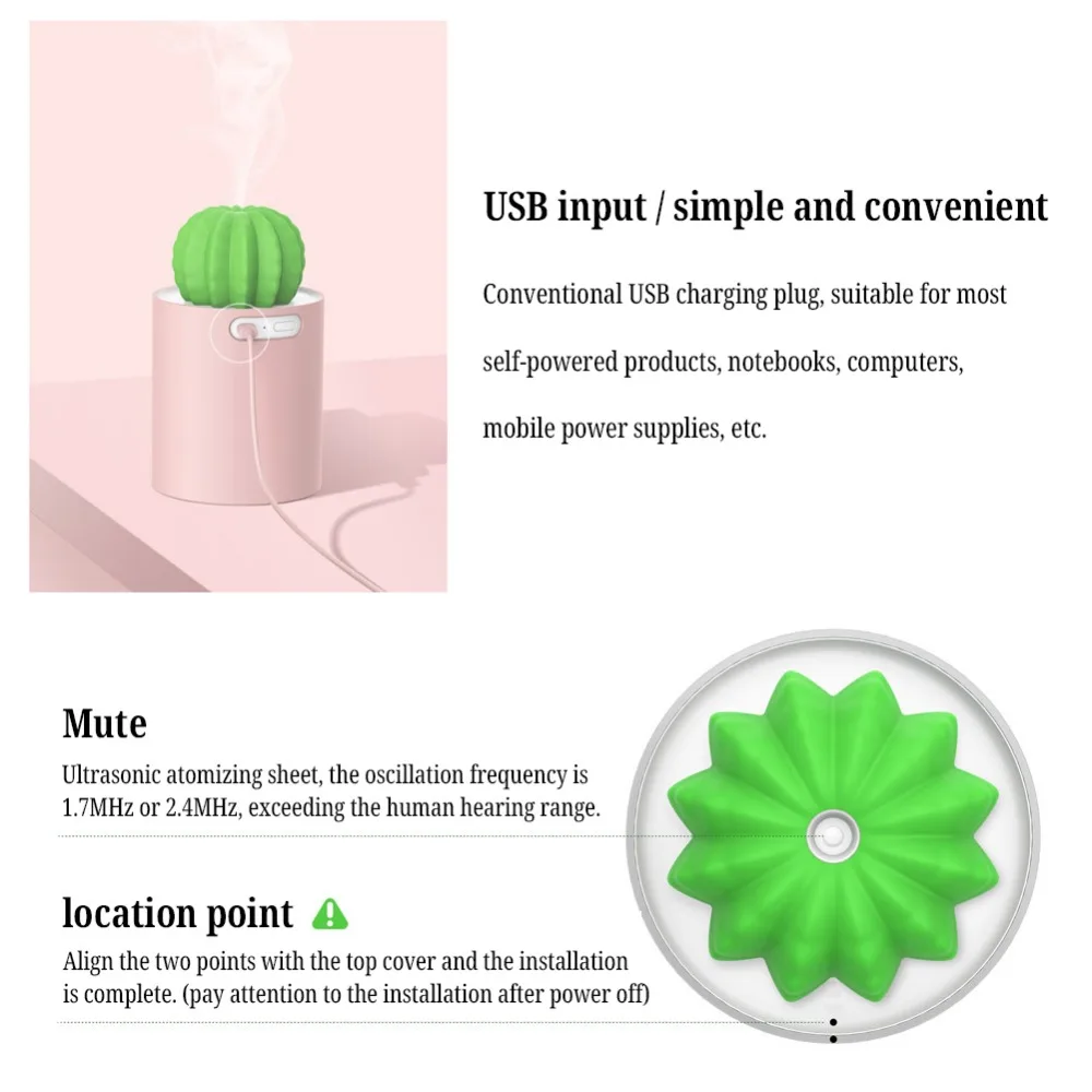 USB увлажнитель воздуха кактус синхронизация ароматерапия диффузор тумана Fogger 280