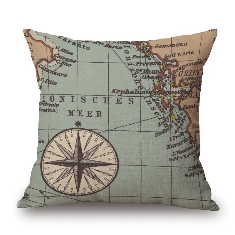 Наволочка на свадебный подарок 45 х45 см ретро Карта мира водные животные для