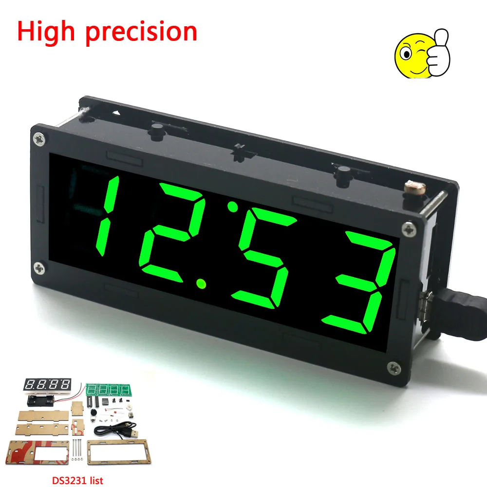 DS3231 green Электронный DIY Kit 1 дюйм цифровые часы-трубка комплект высокая точность DS3231 4-разрядный Дисплей с Чехол Diy Kit Электронная - Цвет: DS3231 green