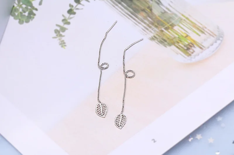 New Arrival Long Tassel Simple Silver Leaves Charms Drop Earrings for Women Girls Fashion Elegant Dangle 2019 Wholesale | Украшения и