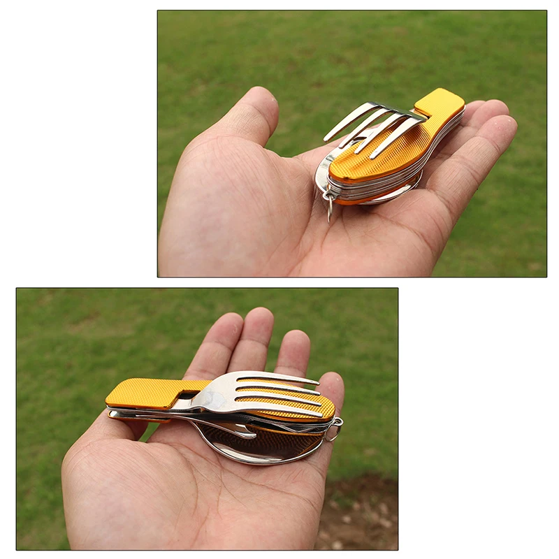 Portable 3 in 1 Stainless Steel Folding Spoon Fork Knife Foldable Tableware for Outdoor Camping Picnic Travel Kits AOTU AT6384 | Спорт и