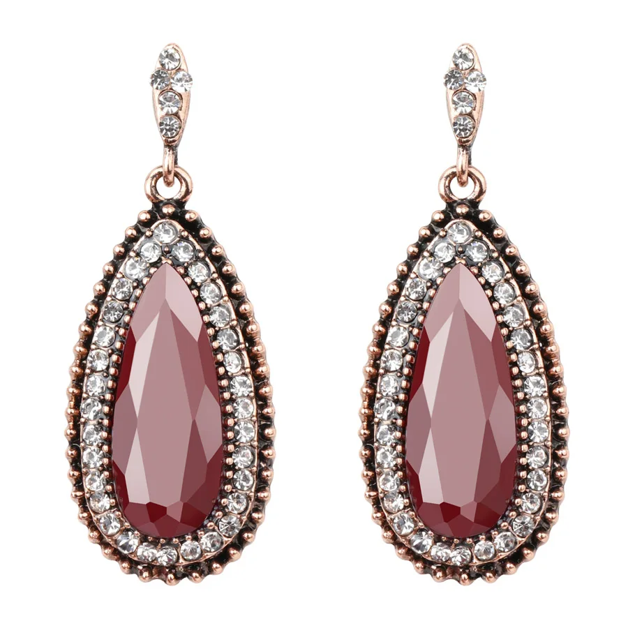 earring Kinel модные индейки Ювелирные наборы красная капля воды кристалл кулон ожерелье и серьги для женщин Свадебные Винтажные Ювелирные Изделия - Окраска металла: earring