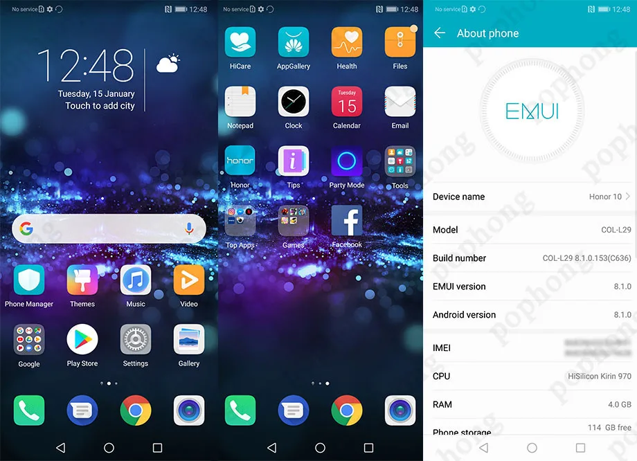 HONOR 10, мобильный телефон, 5,84 дюймов, Android 8,1, Kirin 970, Восьмиядерный, face ID, 2280x1080, Мп+ Мп, NFC