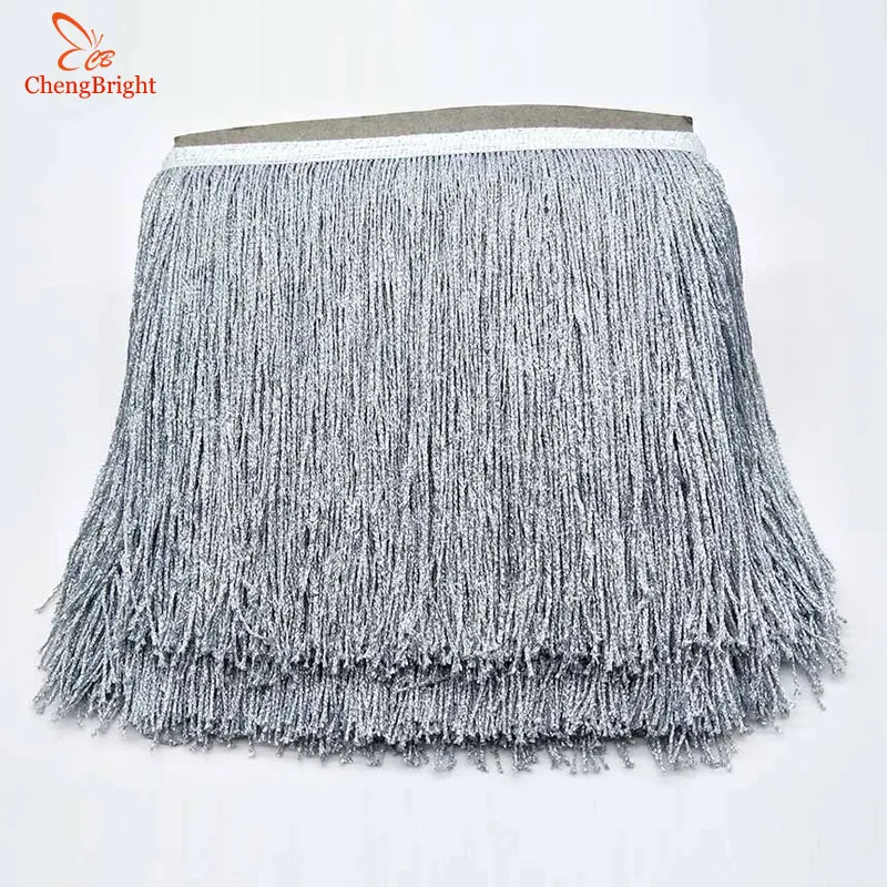 

CHENGBRIGHT 500meters 20cm Wide Silver Lace Fringe Trim Tassel Fringe Trimming For Latin Dress Stage Clothes Accessorie Ribbon