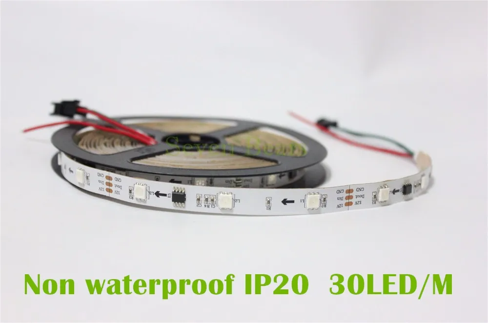 DC12V WS2811 Светодиодная лента 5 м 30/48/60 светодиодов/м, IP30/65/67,10/16/20 шт. ws2811 ic/метр, черного цвета, 2811 светодиодные полосы адресуемых цифровой