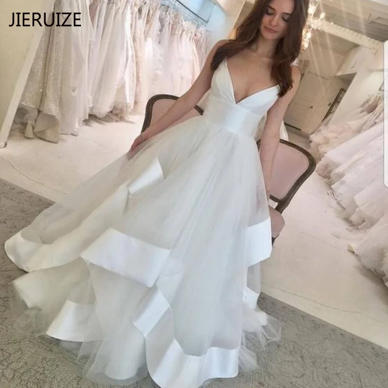 Белое Тюлевое атласное свадебное платье JIERUIZE женские сексуальные свадебные
