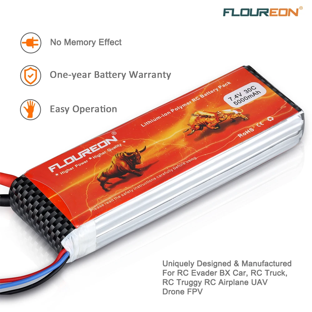 Floureon 7 4 V 5000 mAh 30C 2 S разъем типа deans LiPo батарея для DIY RC eader BX автомобиль/RC Самолет
