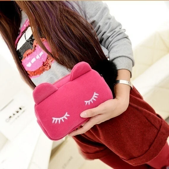 Colorful Cartoon Cat Design Coin Storage Case Travel Makeup Flannel Pouch Cosmetic Bag | Багаж и сумки