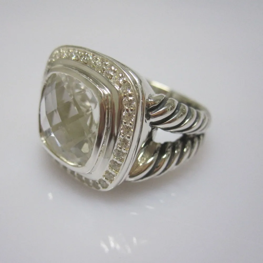 Пробы Серебряные ювелирные изделия 17 мм с черным ониксом кольцо аметист голубой