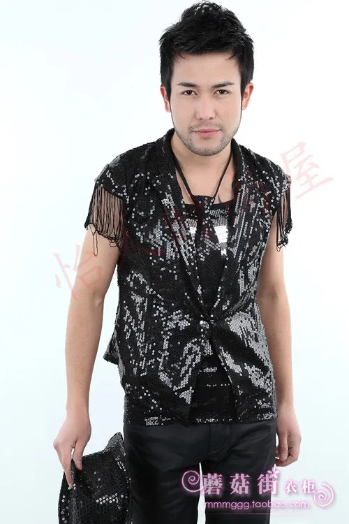 Мужской костюм DS певица винтажный жилет с кисточками и блестками | Тематическая