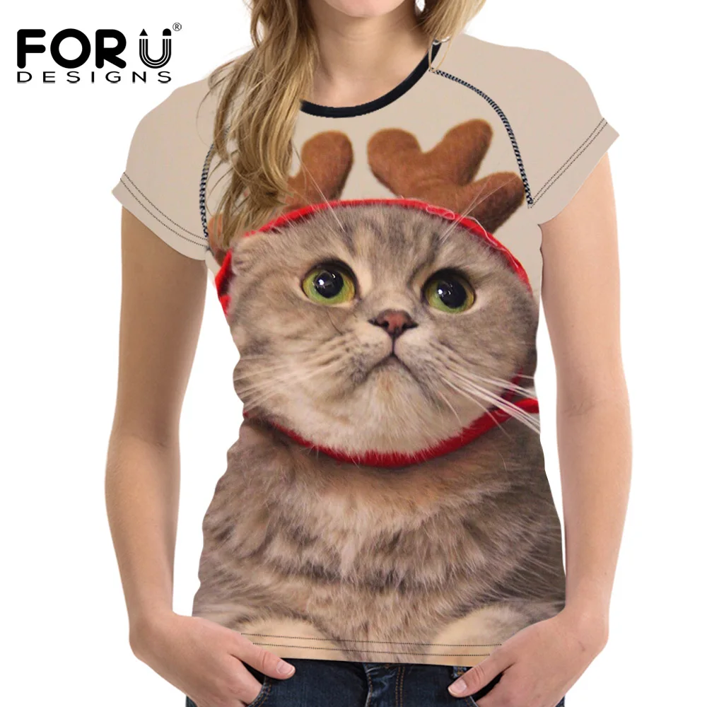 FORUDESIGNS/крутая 3D футболка с шотландским принтом кота женская модная укороченный