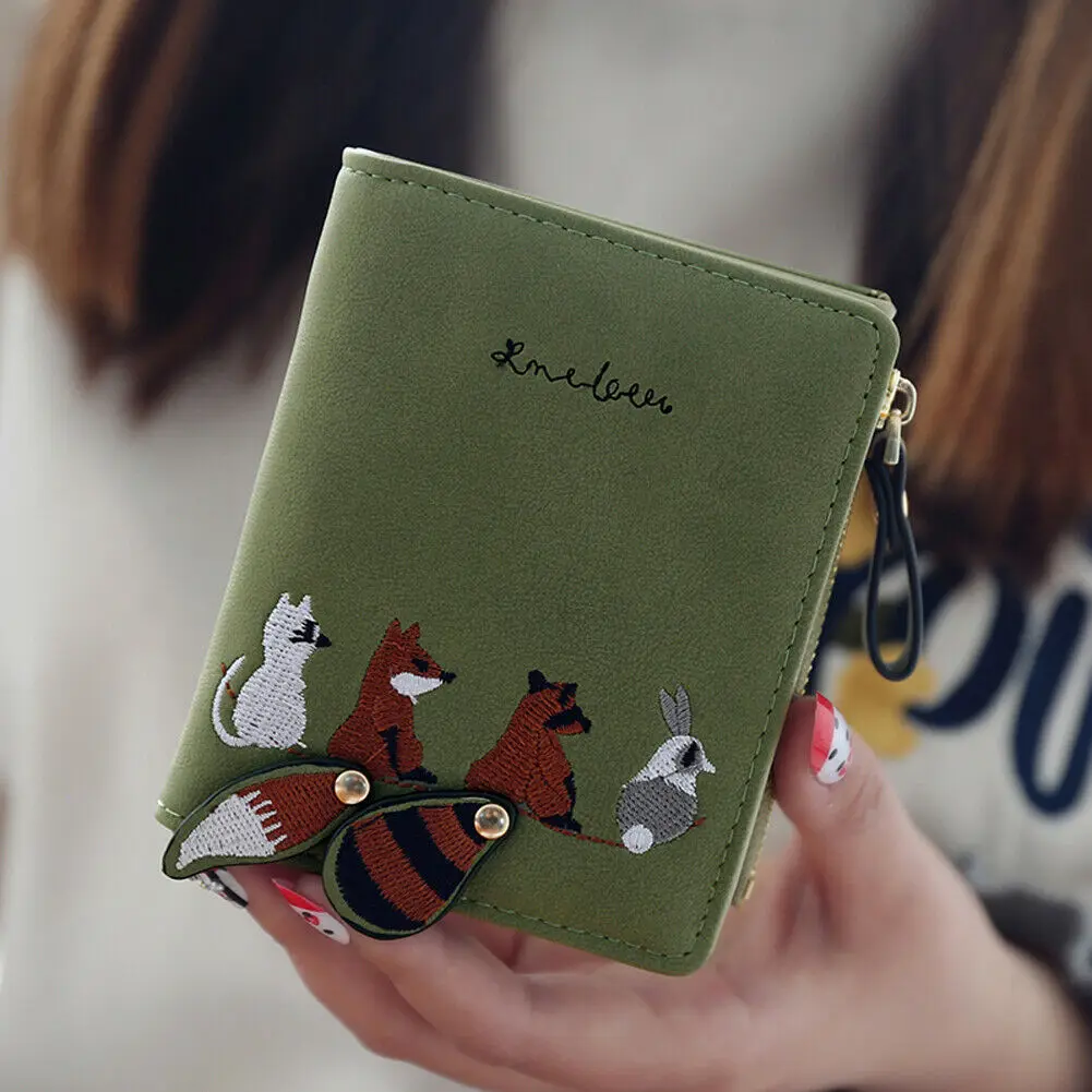Зеленый Женский кожаный кошелек для девушек, держатель для карт, кошелек, клатч на молнии, маленькая сумка для монет и ключей - Цвет: Зеленый