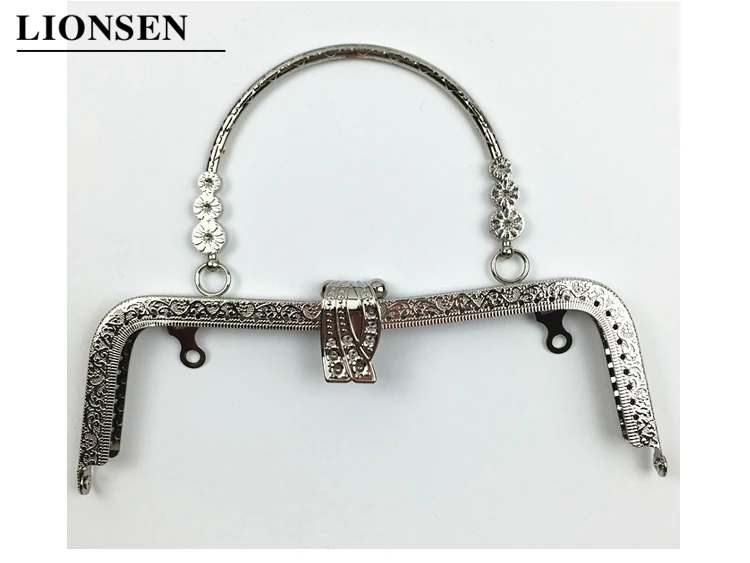 Серебристый LIONSEN 20 см лист металлическая ручка-каркас для кошелька клатч аксессуары DIY Kiss застежка замок бронза тиснение М-образная Сумочка фурнитура - Цвет: Серебристый
