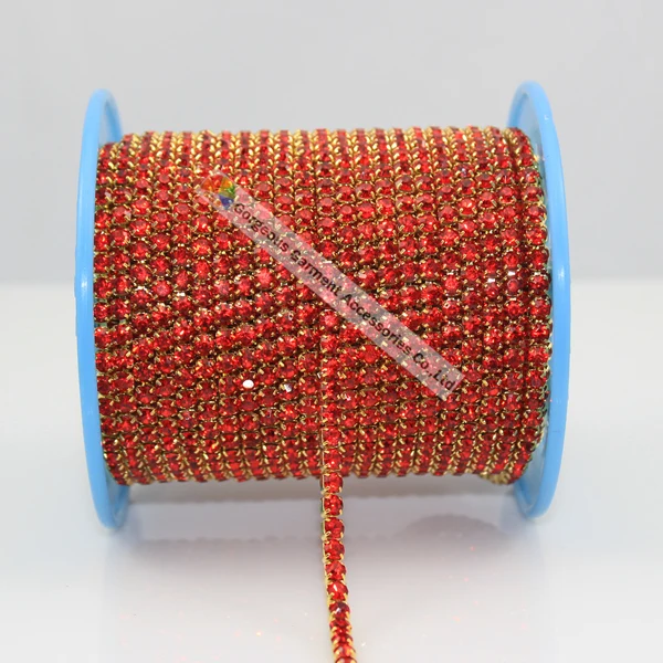 10 ярдов SS6 SS16 светло Сиам красные кристаллы цепочка со стразами золотые