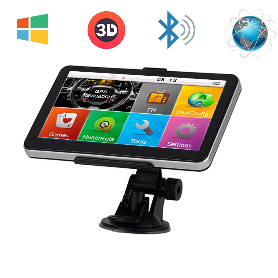 7 ''автомобильный грузовик GPS навигация WINCE6.0 FM Bluetooth av in 8 ГБ/256 Мб 800 МГц IPS FHD