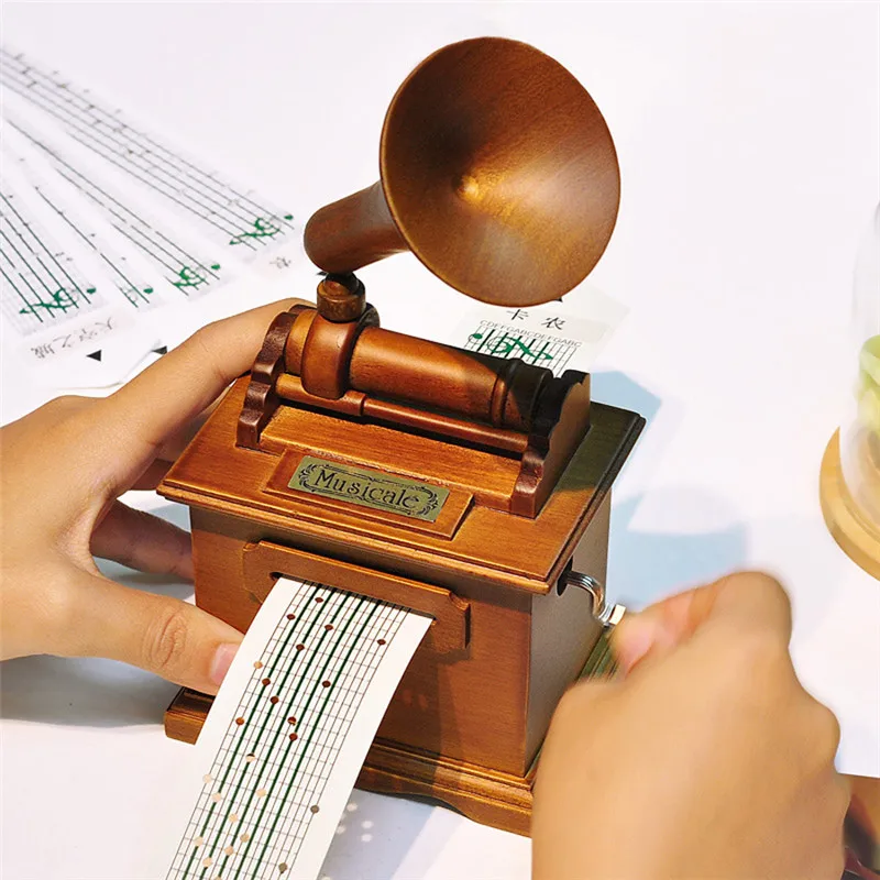 Творческие подарки винтажный граммофон деревянная музыкальная шкатулка DIY