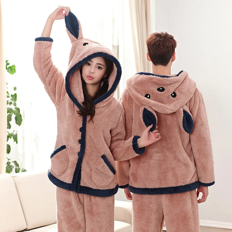 Пижама с длинным рукавом из кораллового флиса зимняя фланелевая Теплая мужская