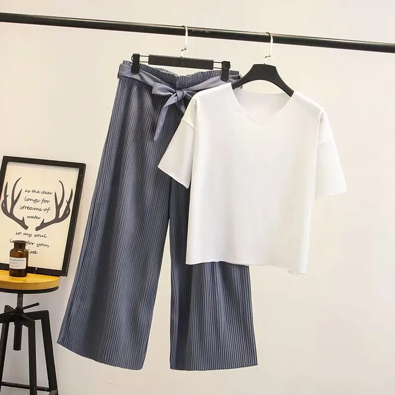 2019 плюс размер повседневный комплект из двух предметов Летняя женская одежда