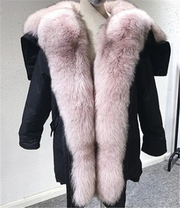 pink black Парки из натурального меха енота, зимние куртки для женщин, большие размеры, mujer, меховое пальто с капюшоном, женская пуховая парка, водонепроницаемая, меховой воротник, манжеты - Цвет: pink black