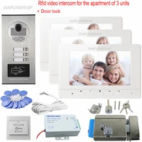 rfid video intercoms electronic doorman with camera 7 color monitor doorbell for an apartment of 3 units doorphone with lock