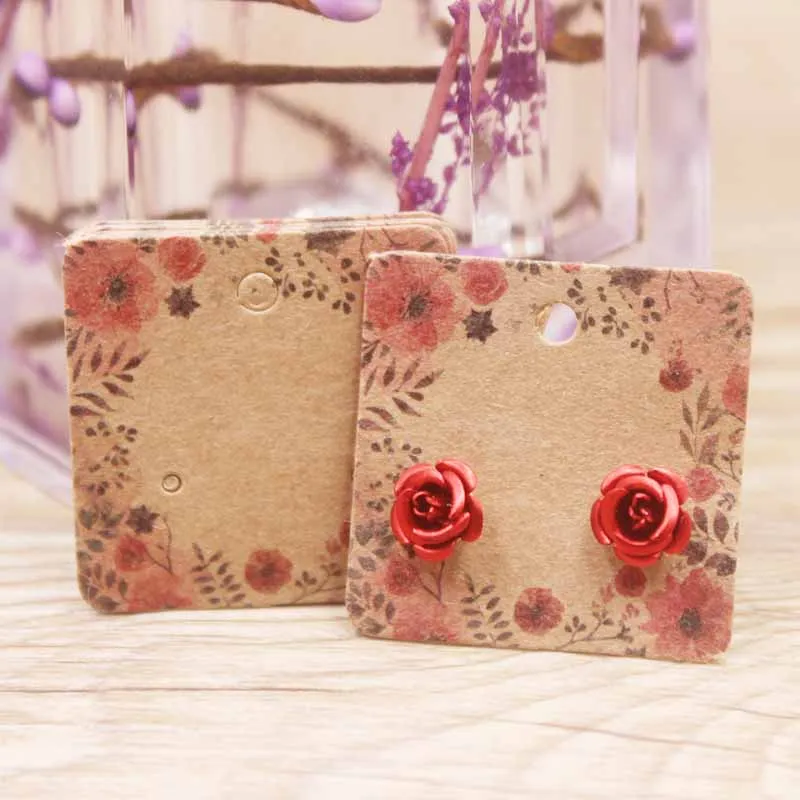 

100pcs flower pattern stud jewelry earring display paper package card DIY handmade/marble heart elegant stud earring card