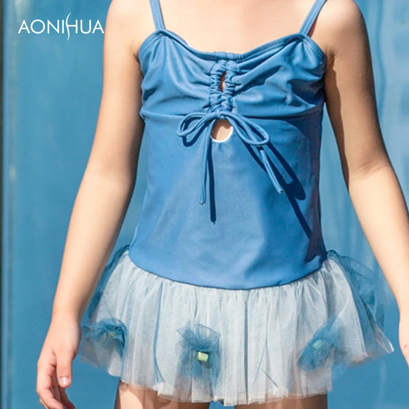 

AONIHUA One Piece Swimsuit For Gir Adjustable String Waterproof Travel Swim Batching Suit With Hat 2-12 Years