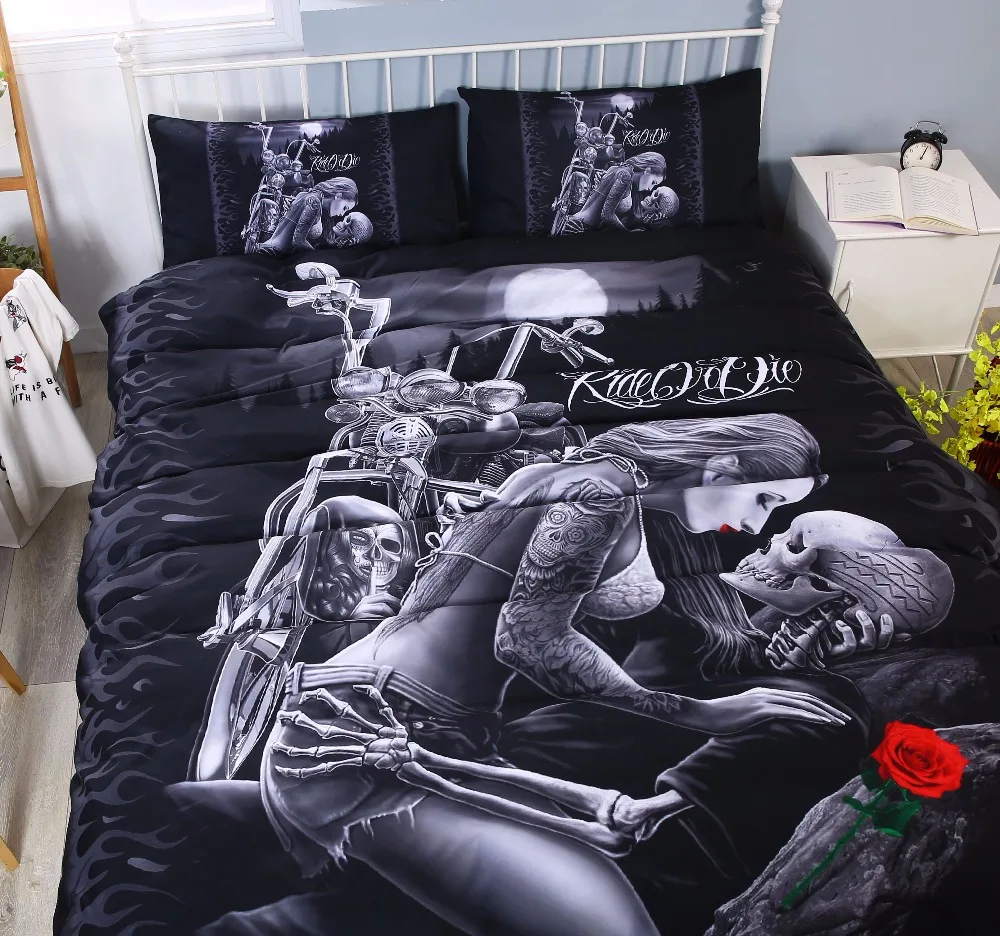 Набор постельного белья 3D Ride & Die набор с красными губами и розой пододеяльников