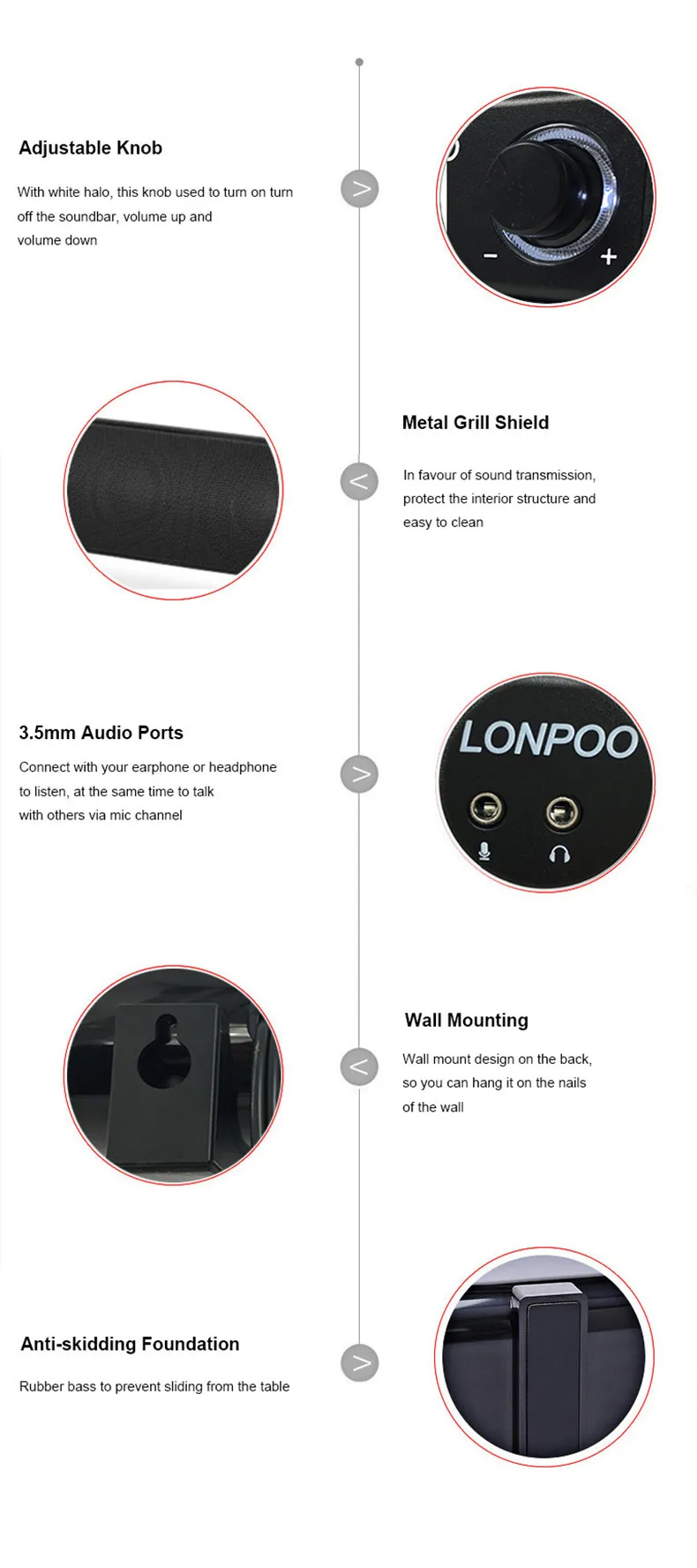 LONPOO динамик USB Саундбар для компьютера ПК телефона 10 Вт портативные динамики наушники Micphone стерео звук Саундбар для ТВ