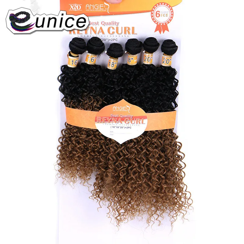 Eunice афро Kinly вьющиеся волнистые синтетические волосы посылка 6 шт./лот черный 1B OMBRE