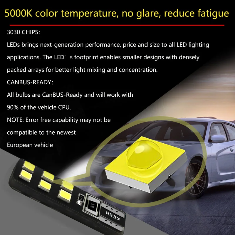 Автомобильные лампы 2x T10 Led w5w, 5000K, 3030, 12 SMD, CANBUS-Ready, 168 194, освещение салона, аксессуары для автомобиля A3 On.