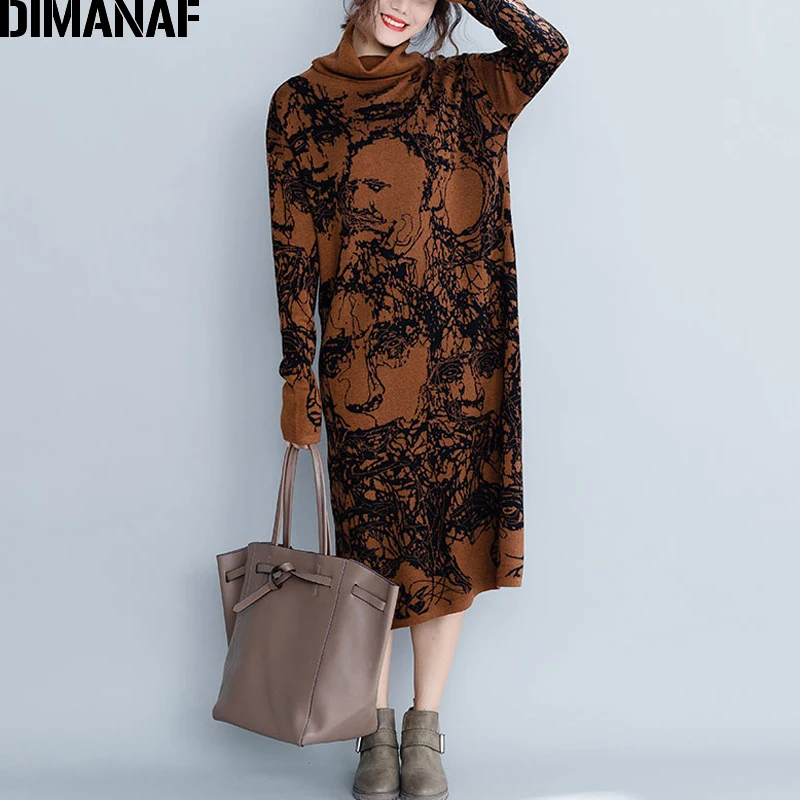 DIMANAF женские зимние длинные платья плотная вязка хлопок элегантные для девушек