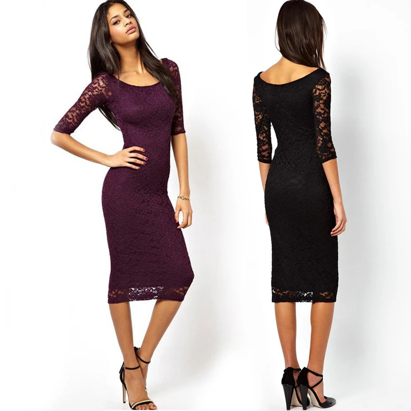 Женская одежда облегающее кружевное платье с баской и цветами Цветочное вырезом